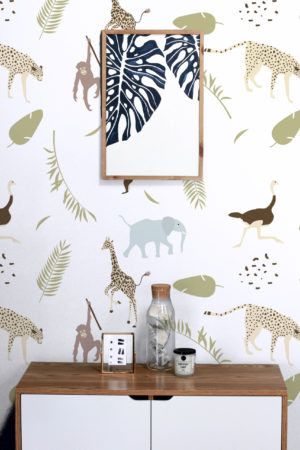 Papier peint N03 papier enfant pastel animaux jungle minimaliste  chambre