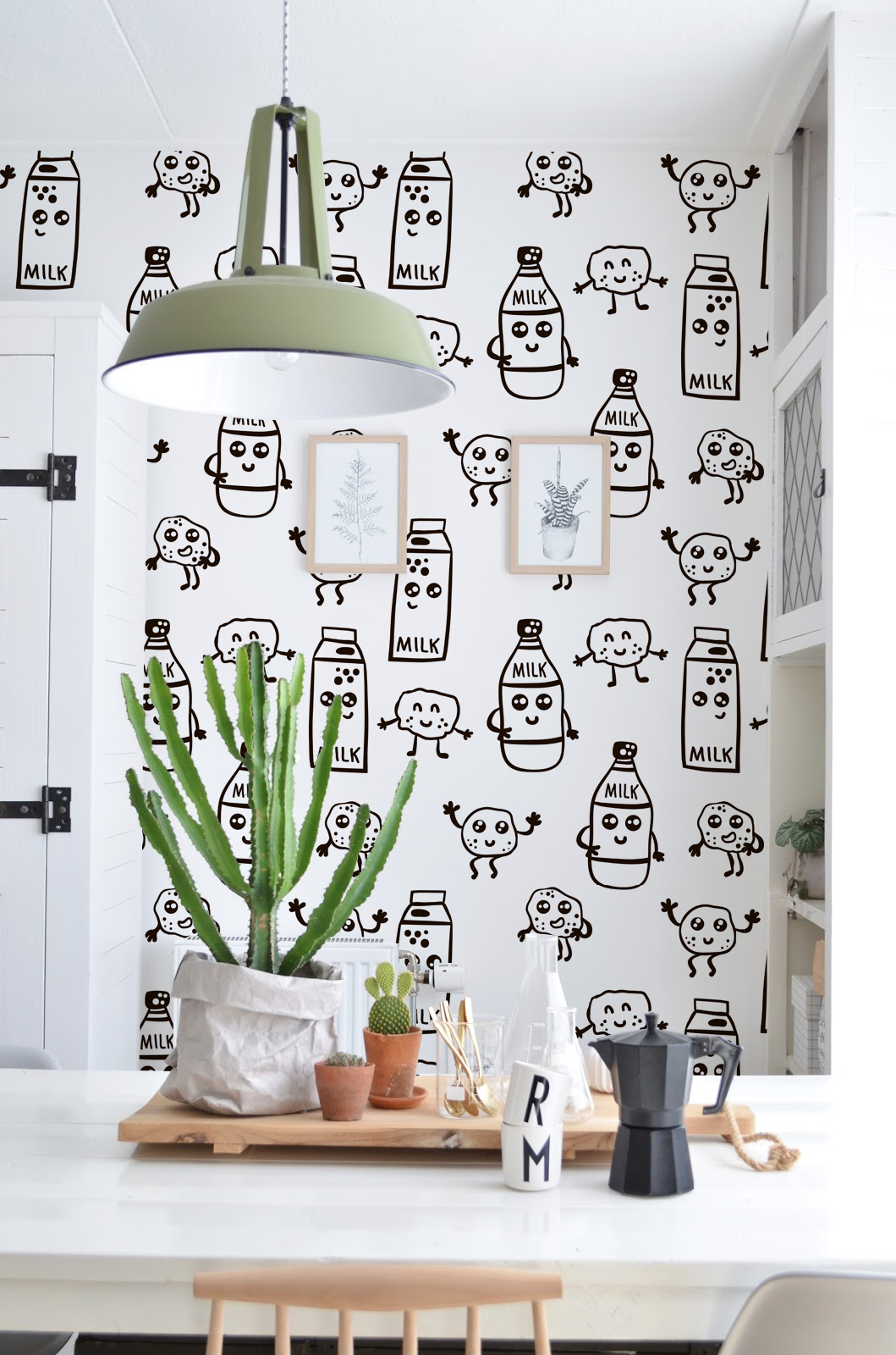 Papier peint N09 brique de lait noir et blanc minimaliste cuisine