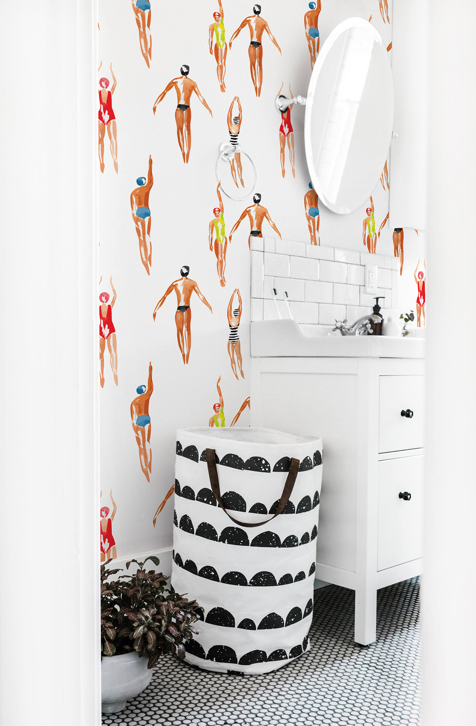 Wallpaper N11 Swimmers Multicolor Bathroom Wallpaper N11 Swimmers Multicolor Bathroom