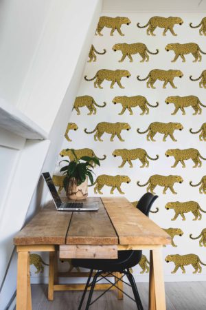 Papel pintado N08 tigres líneas amarillo oficina pop
