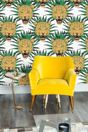 Papel pintado pop de tigres amarillos y verdes N10