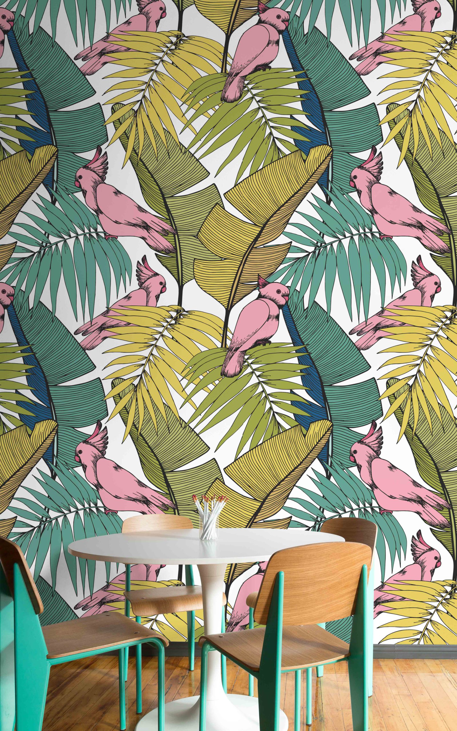 papier peint vegetal perroquets et plantes tropicales