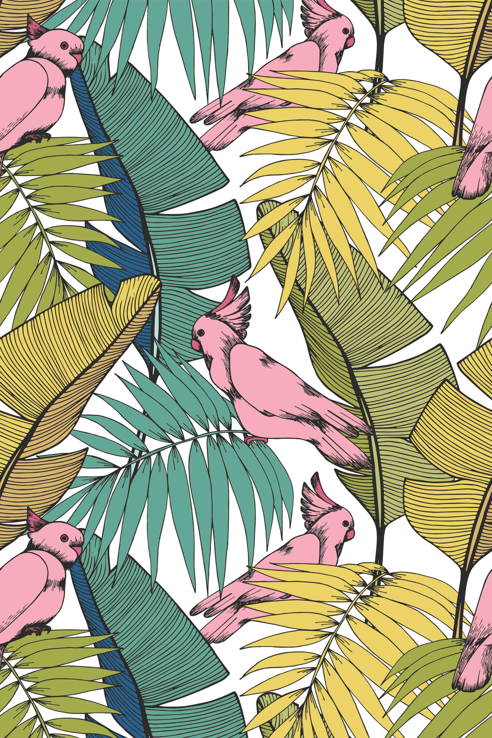 Papel pintado N12 Patrón de loros de colores exóticos Papel pintado N12 Patrón de loros de colores exóticos