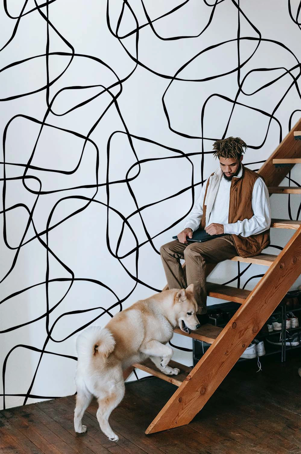 Wallpaper N23 Drawing Modern Lines Black And White Staircase Living Room Wallpaper N23 Drawing Modern Lines Black And White Staircase Living Room