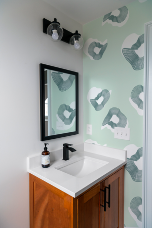 Papel pintado n29 formas geométricas baño verde agua