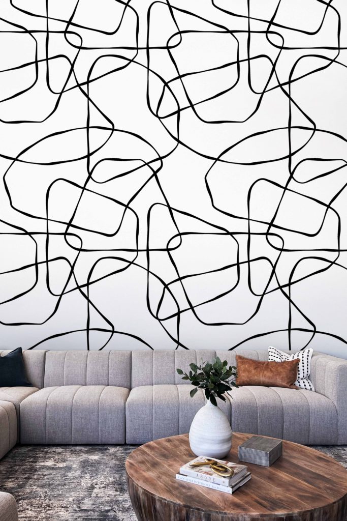 papier peint n23 dessin dessin lignes modernes noir et blanc salon