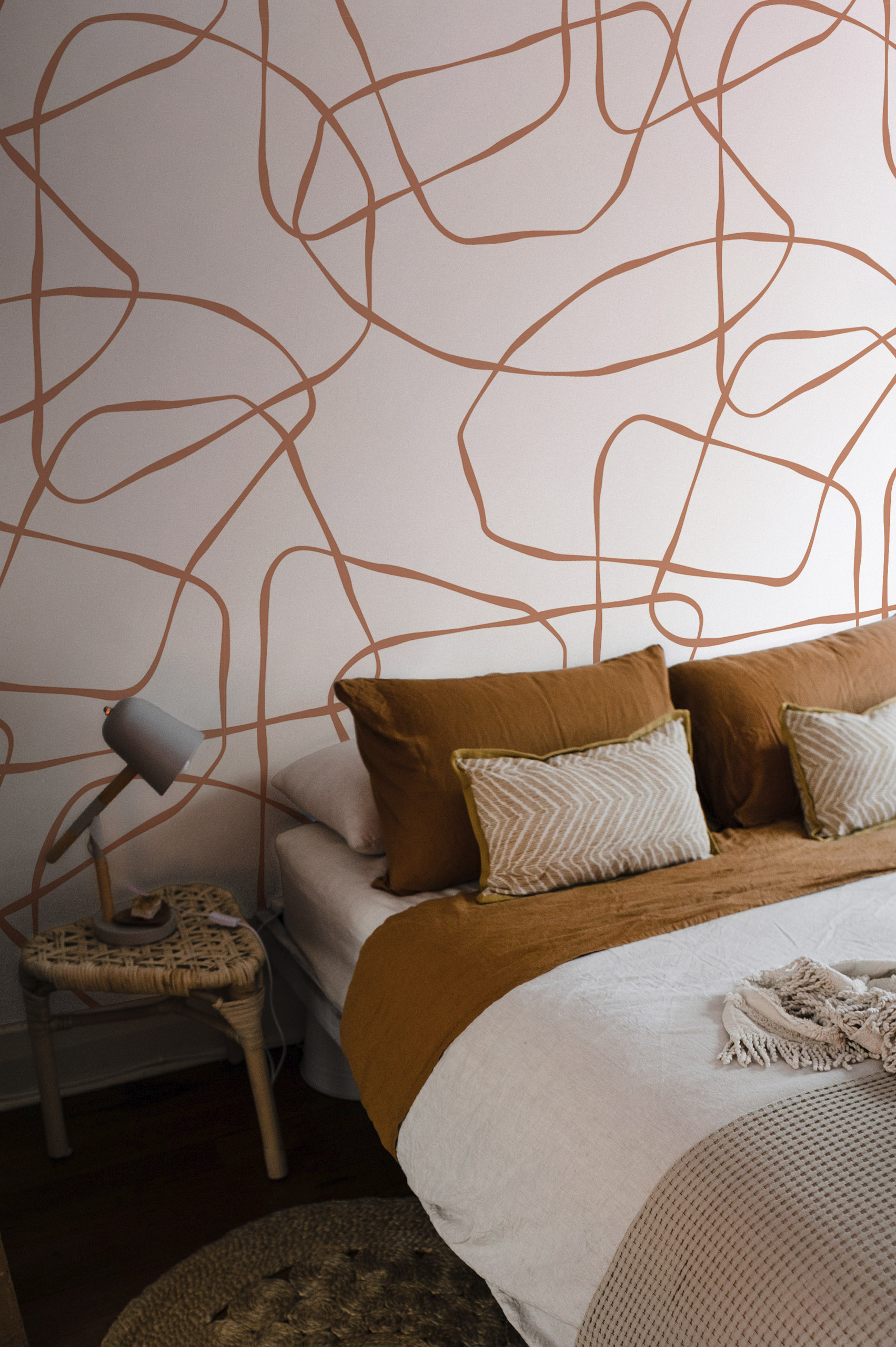 papier peint n23 dessin lignes modernes terracotta chambre