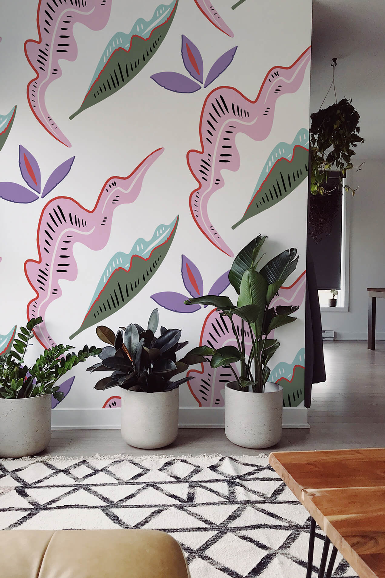 papier peint coloré feuilles décalées