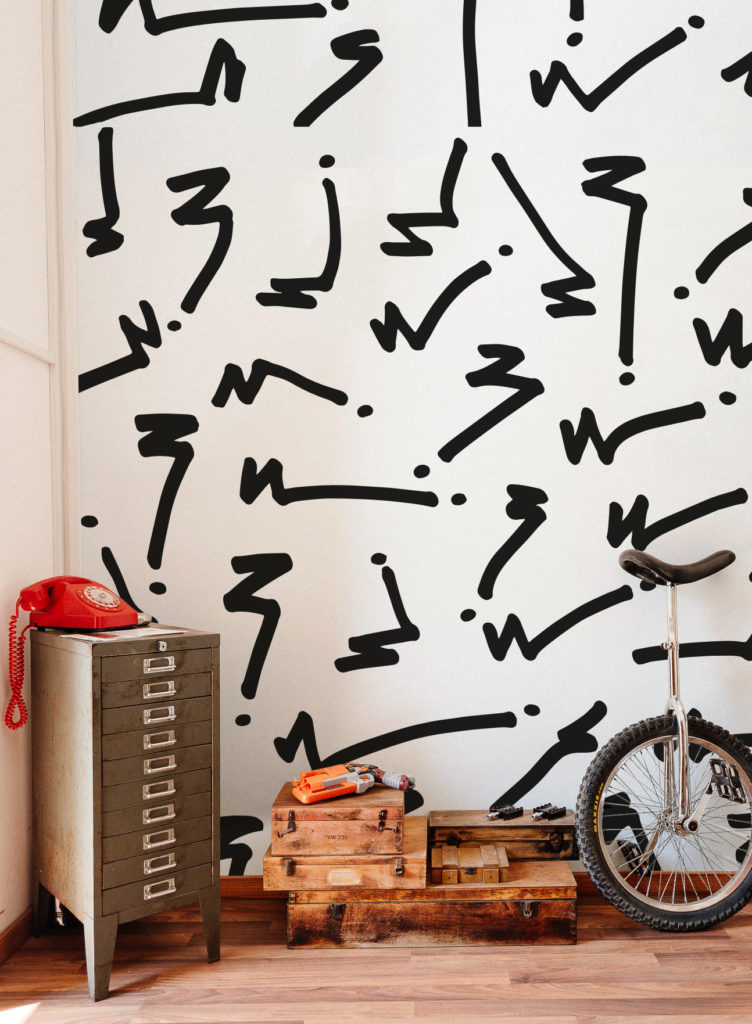 papier peint design graffiti noir et blanc