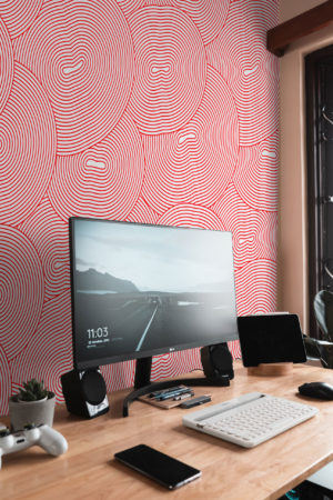 Papel pintado - N 36 lignes rouge et blanche illusion optique bureau