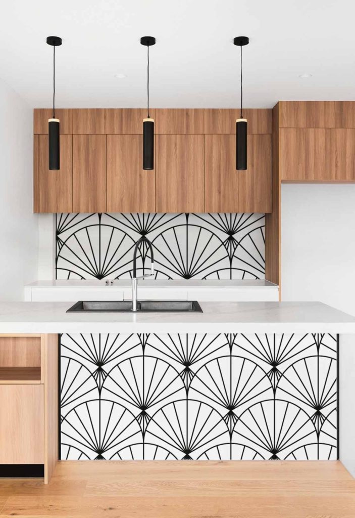 N94 cuisine noir et blanc eventails japonais moderne