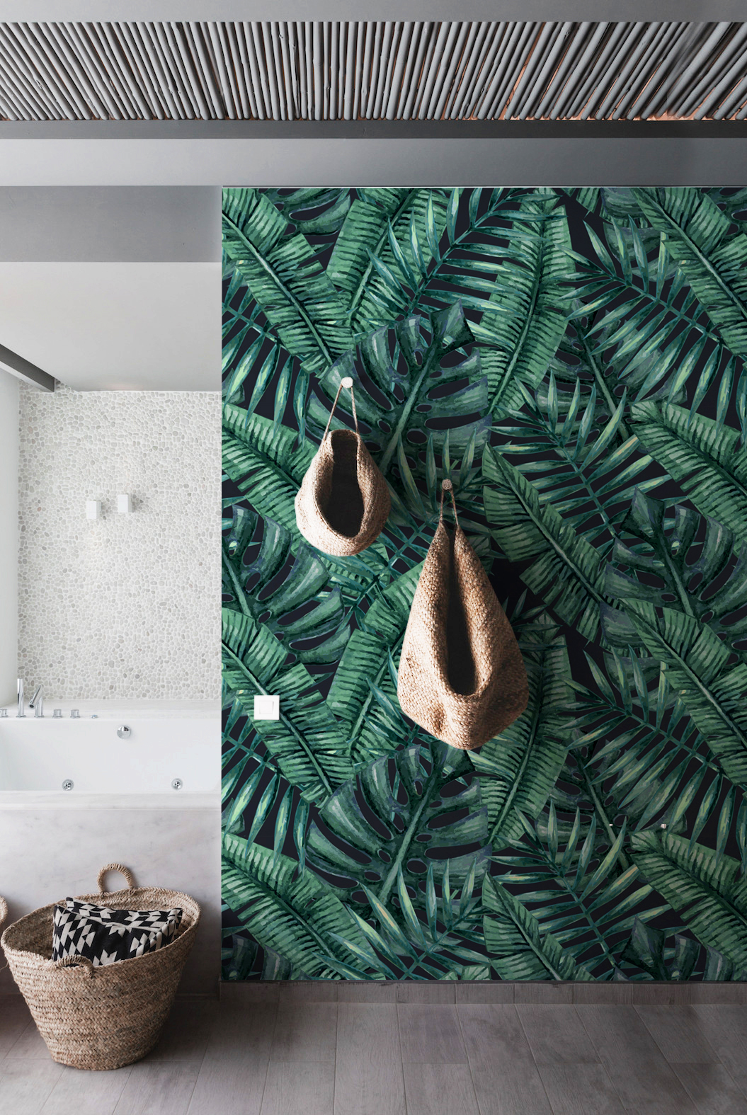 N54 Colorful Dense Green Leaves Bathroom Wallpaper