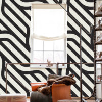 Papel pintado 57 líneas entrelazadas blanco y negro salón
