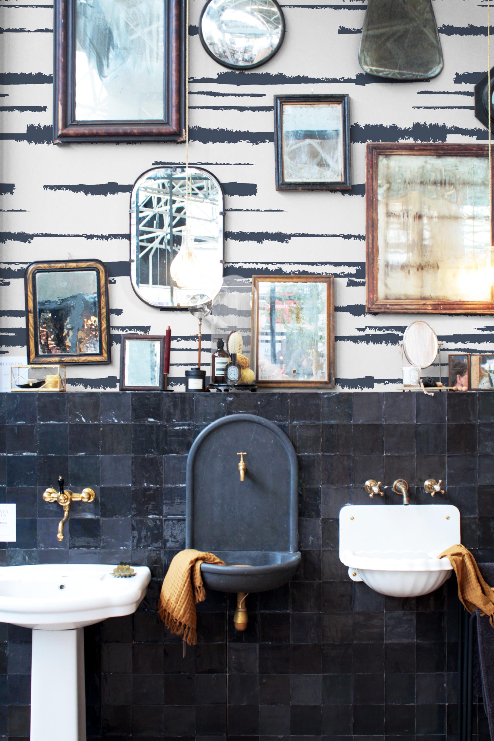 papier peint n°80 ondes graphiques bleu salle de bain