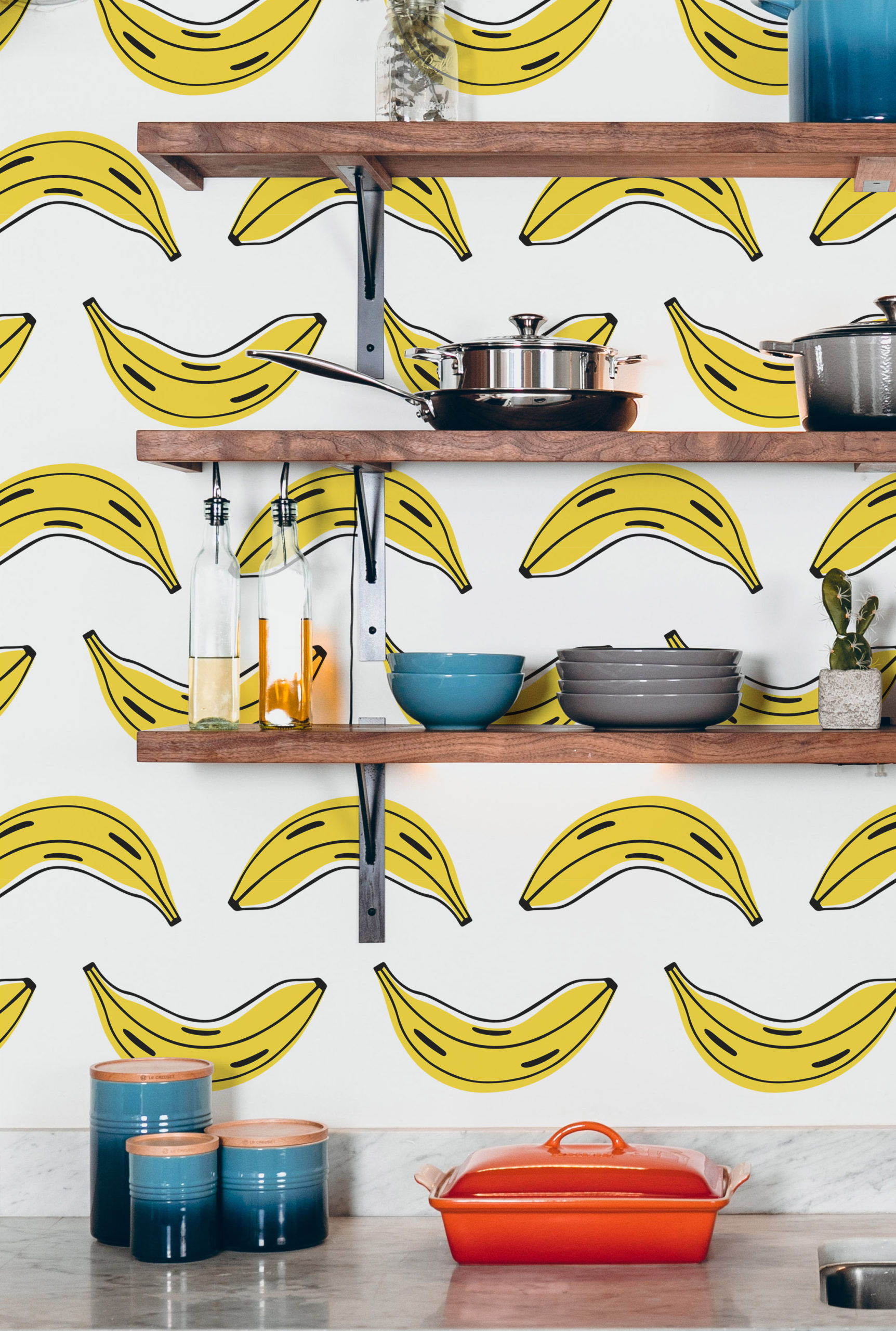 N85 Bananas Pop Art Colorful Yellow Kitchen Wallpaper