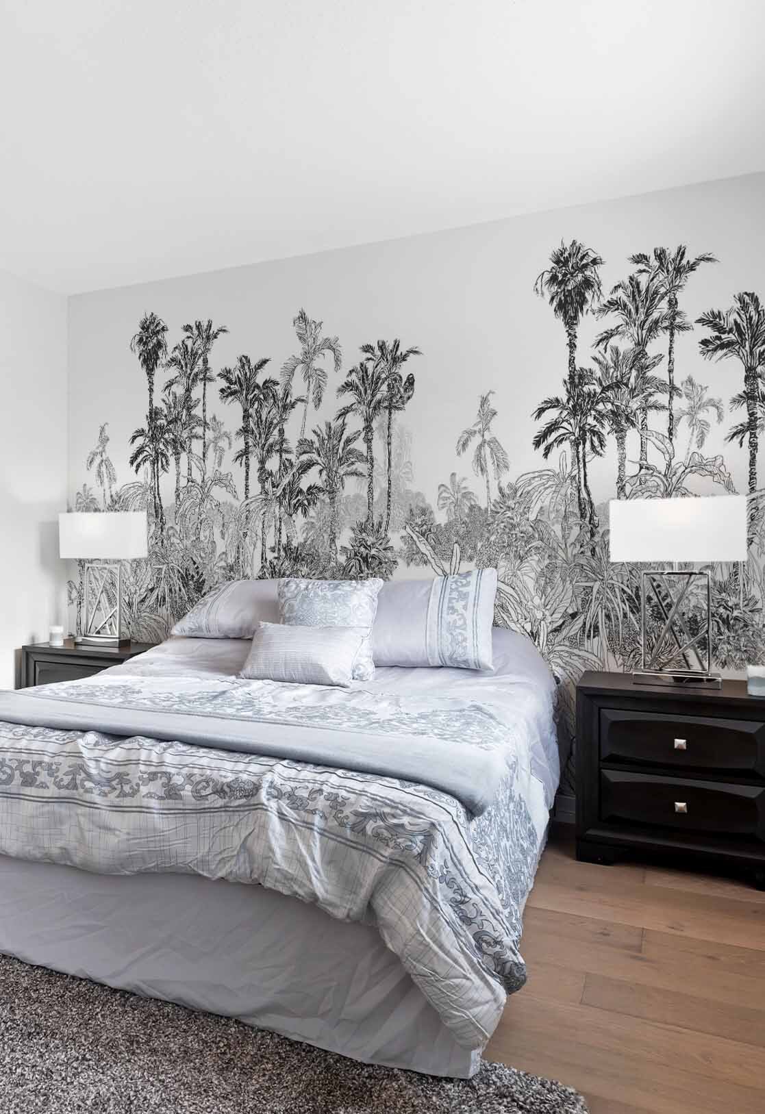 papier peint panoramique vegetal noir et blanc