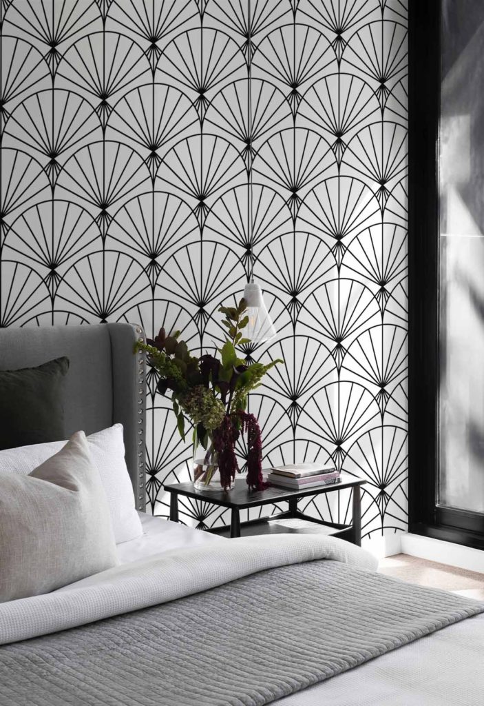 N°94 eventails japonais noir et blanc chambre moderne