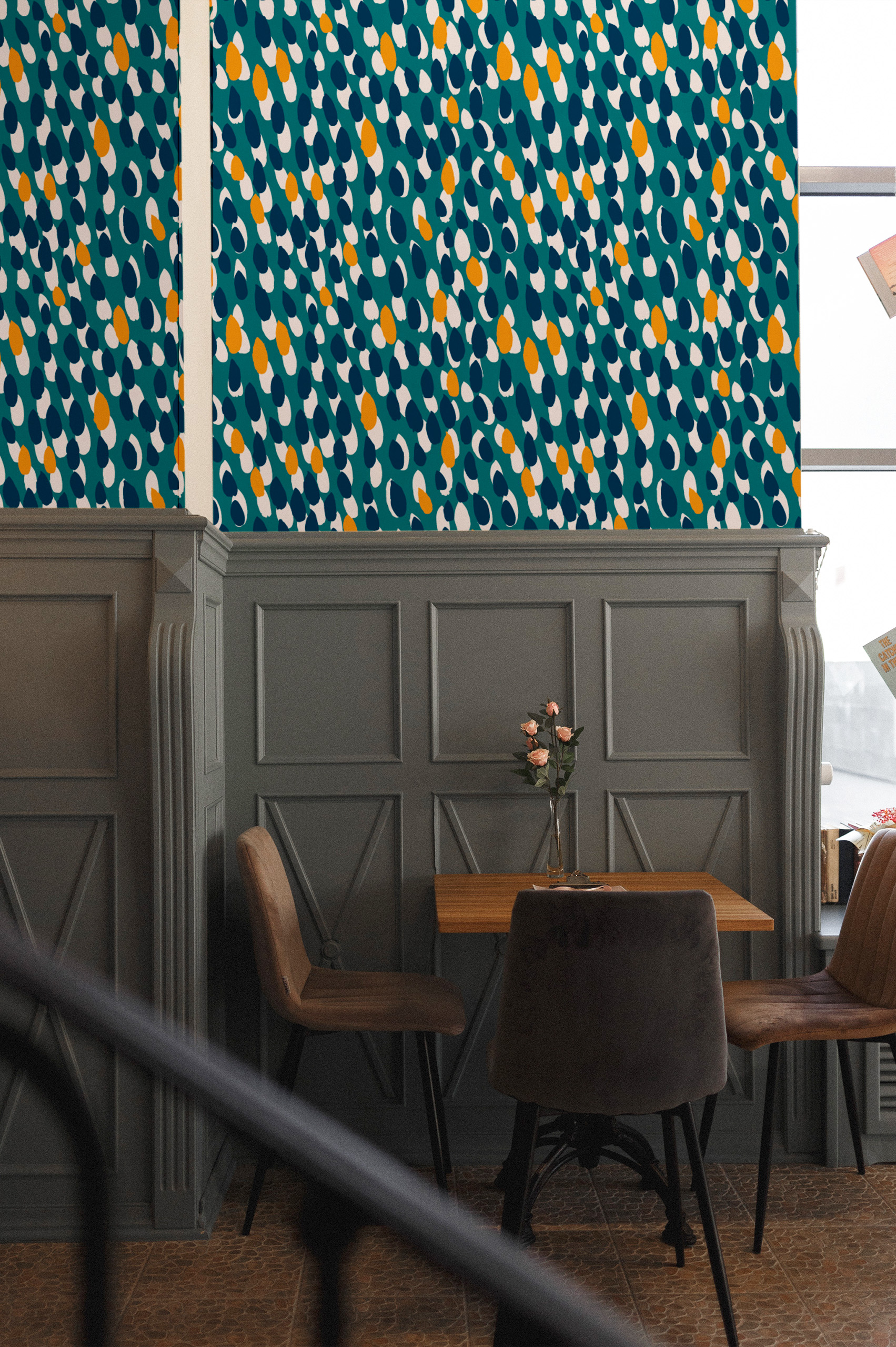 N74 Retro Public Spaces Wallpaper Blue Yellow White N74 Retro Public Spaces Wallpaper Blue Yellow White