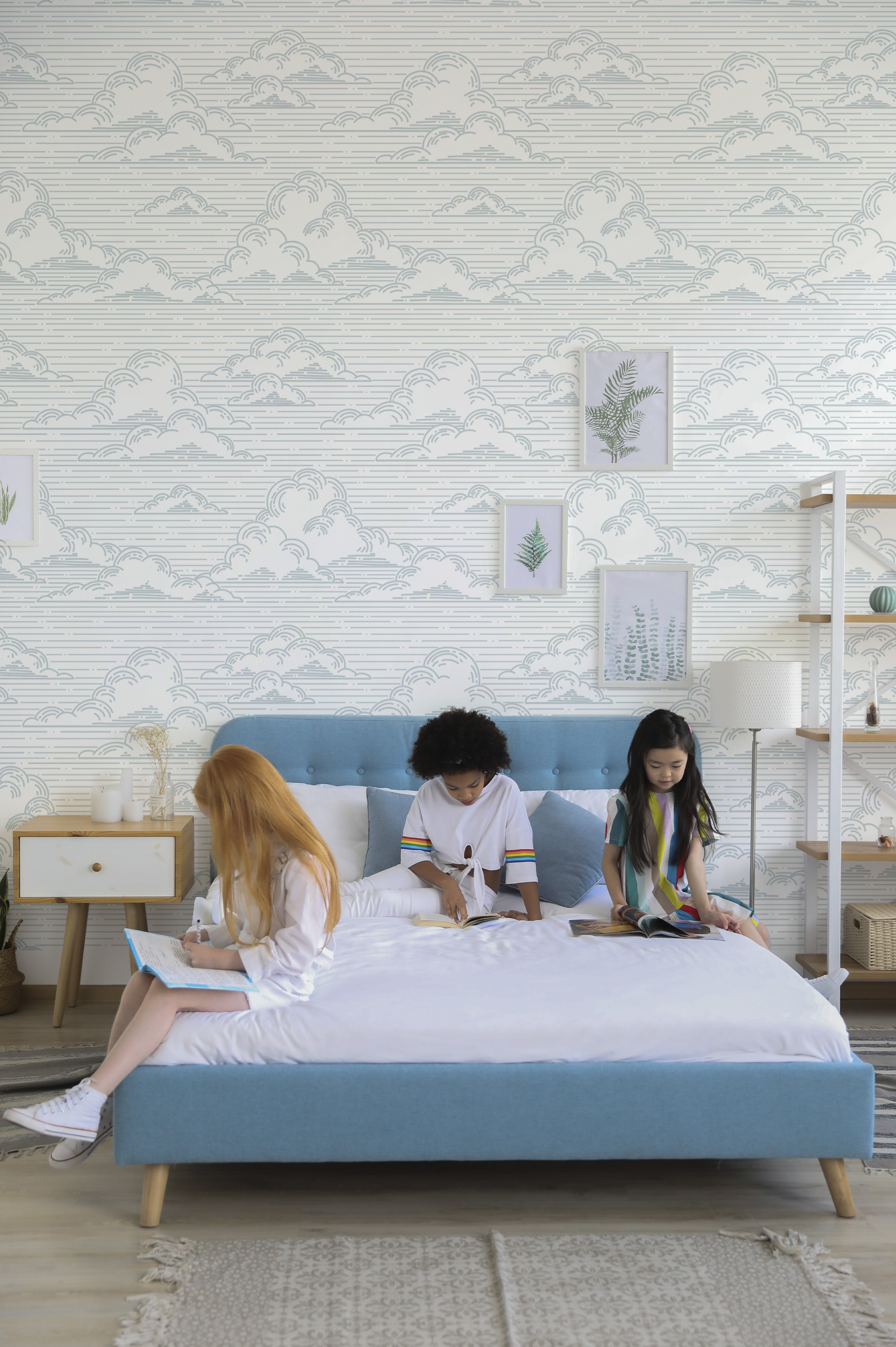 papier peint n53 nuage bande dessinée bleu chambre enfant