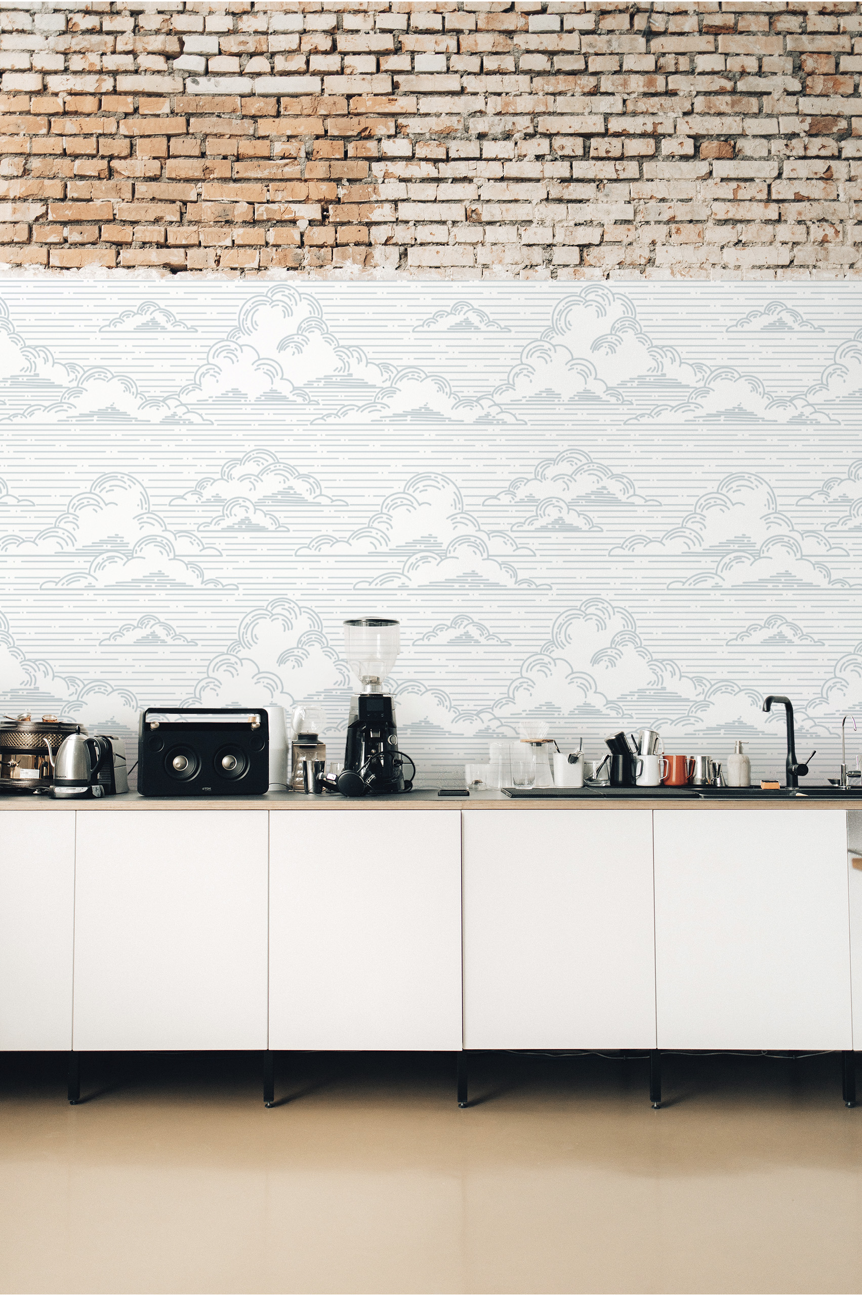 papier peint n53 nuage bande dessinée bleu cuisine