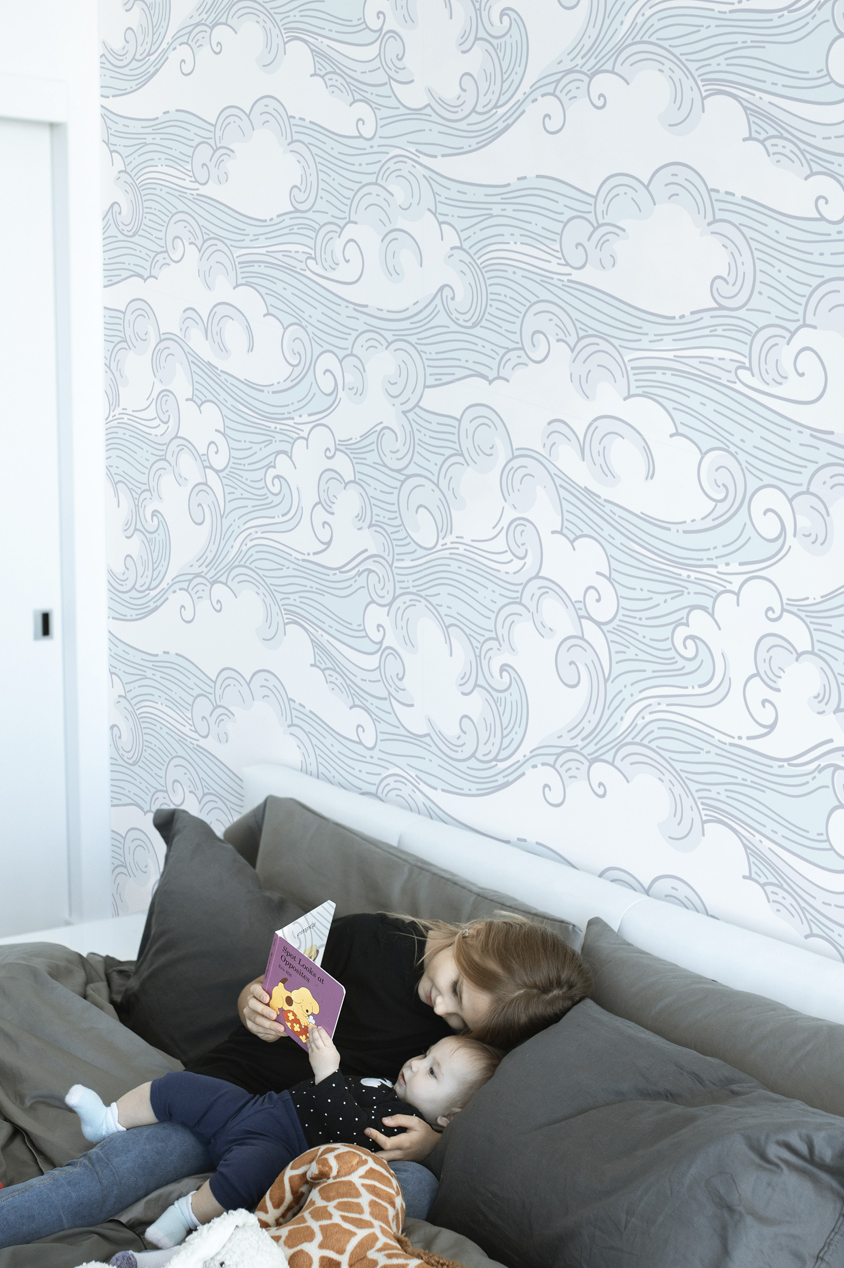 N70 papier peint nuages bleu chambre enfant