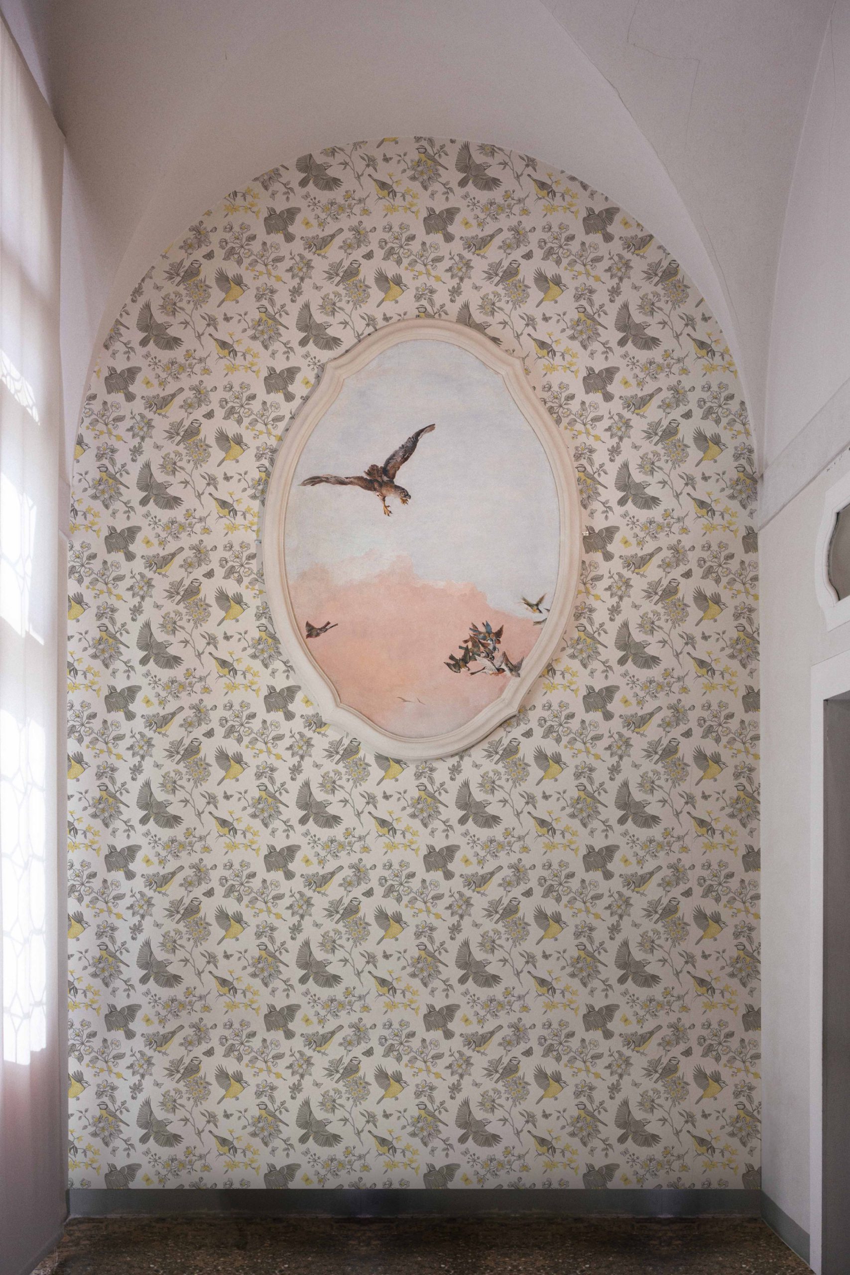 Wallpaper N50 Yellow Grey Vegetable Birds Vintage Retro Public Spaces Wallpaper N50 Yellow Grey Vegetable Birds Vintage Retro Public Spaces