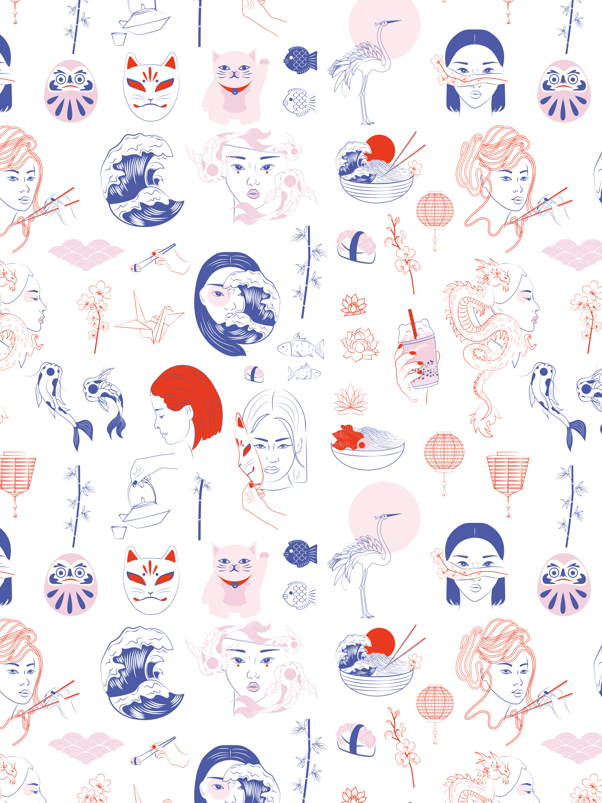 Papier pejnt N 111 Japon bleu rouge dessins motif