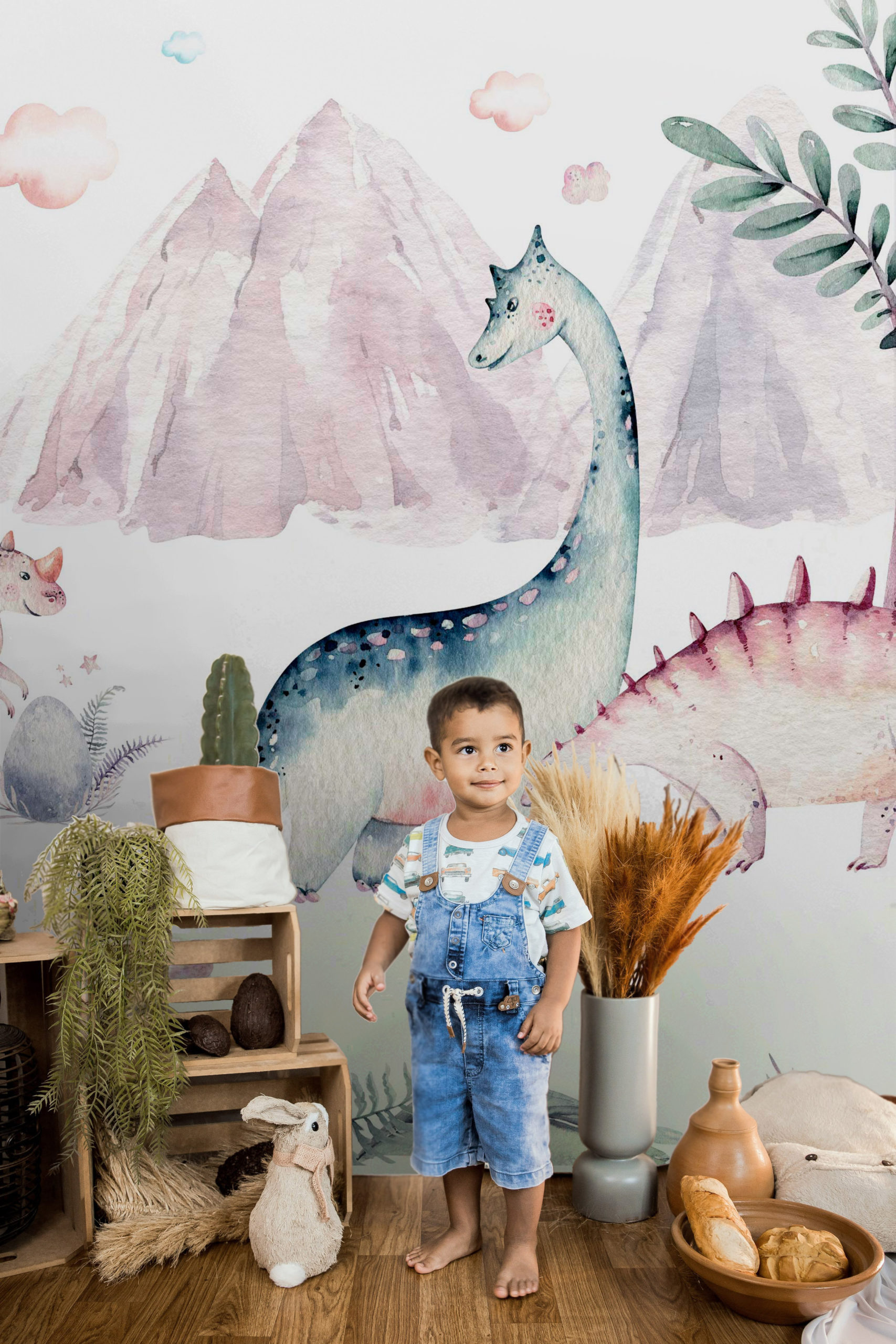 N118-3 (1) Dinosaur wallpaper, watercolor