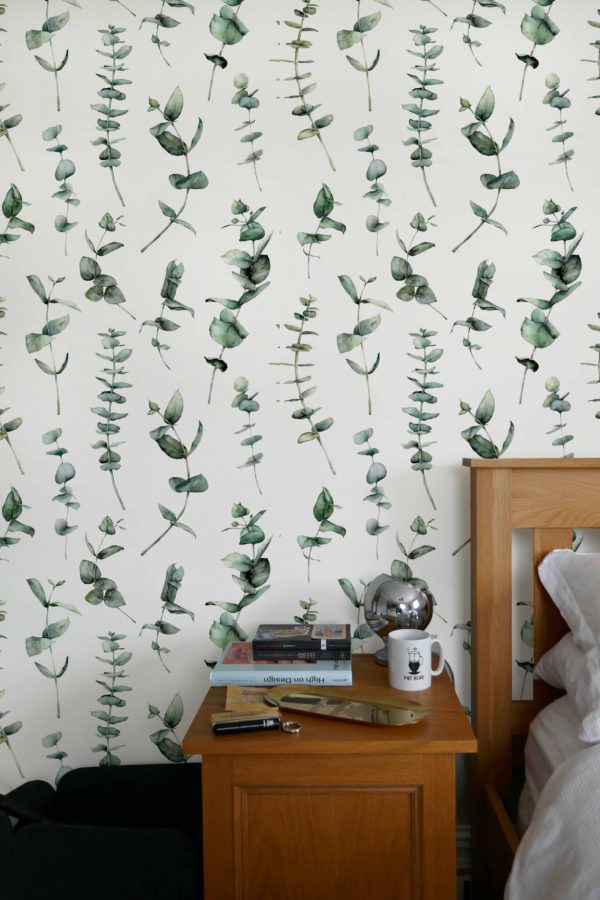 papel pintado n131 hojas verdes eucalipto acuarela habitación