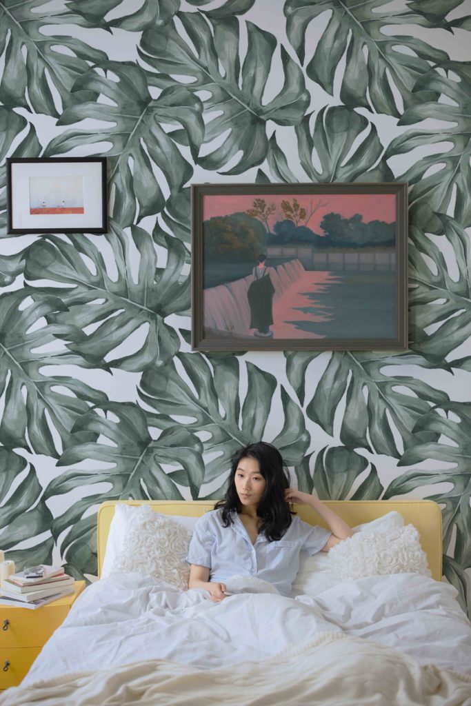 Papier peint n132 feuilles tropicales aquarelle chambre