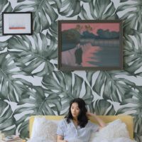 Tropical Leaves Watercolor Bedroom Wallpaper n132
