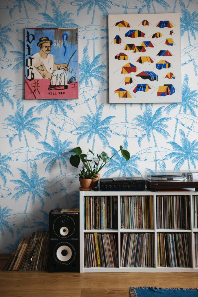 papier peint n°133 cocotier bleu