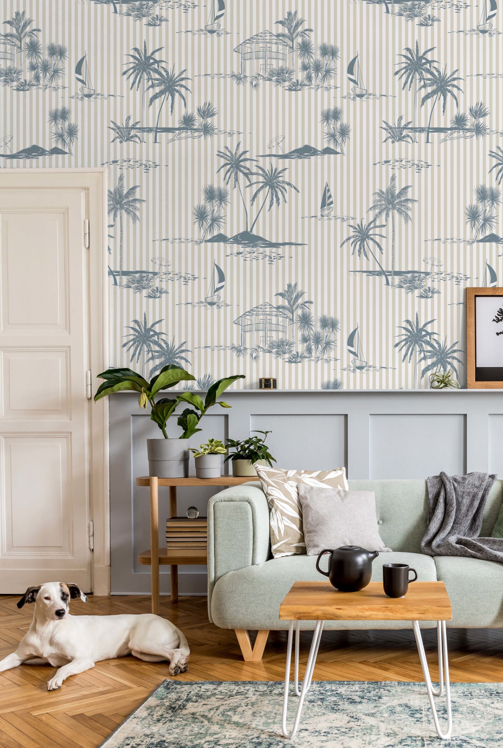 n156 Papel pintado Toile de Jouy, palmera