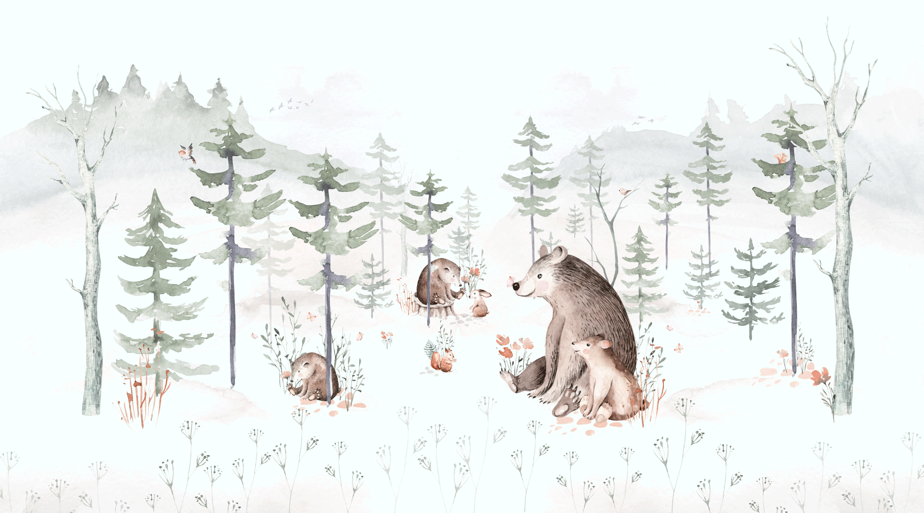 n162 Bear Family Wallpaper, Forest, Watercolor