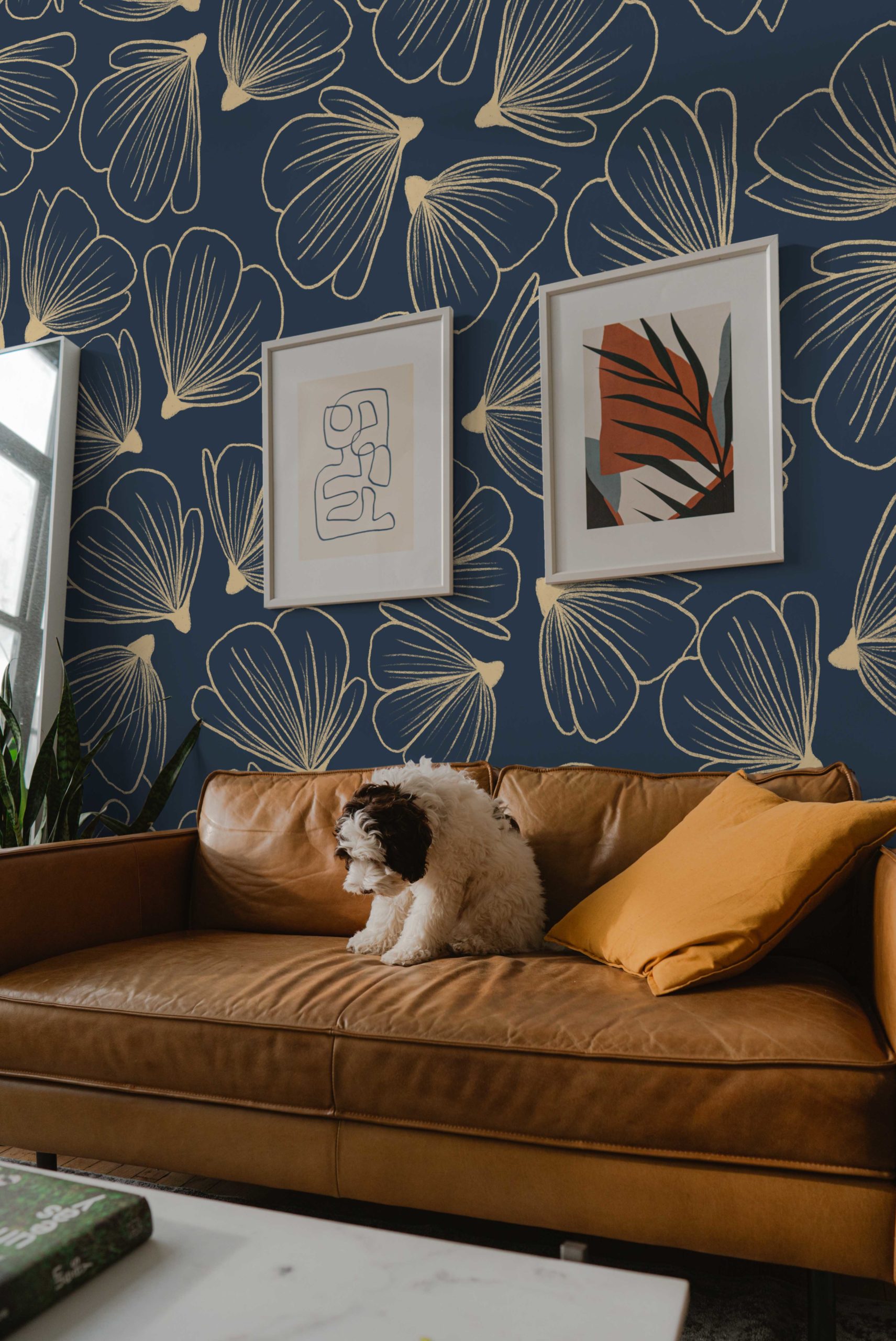 Flower wallpaper N172 on living room blue background Flower wallpaper N172 on living room blue background