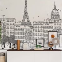 wallpaper n173 drawing Paris black and white living room