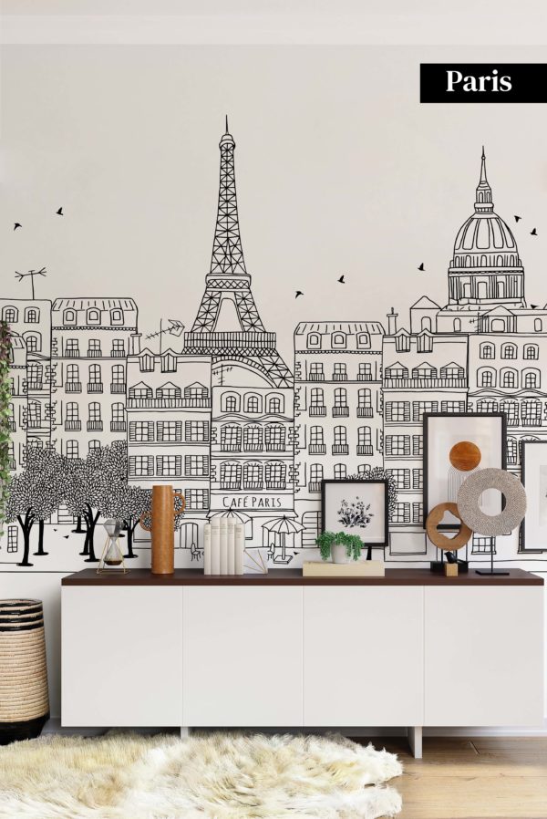 papel pintado n173 dibujo Paris blanco y negro salón