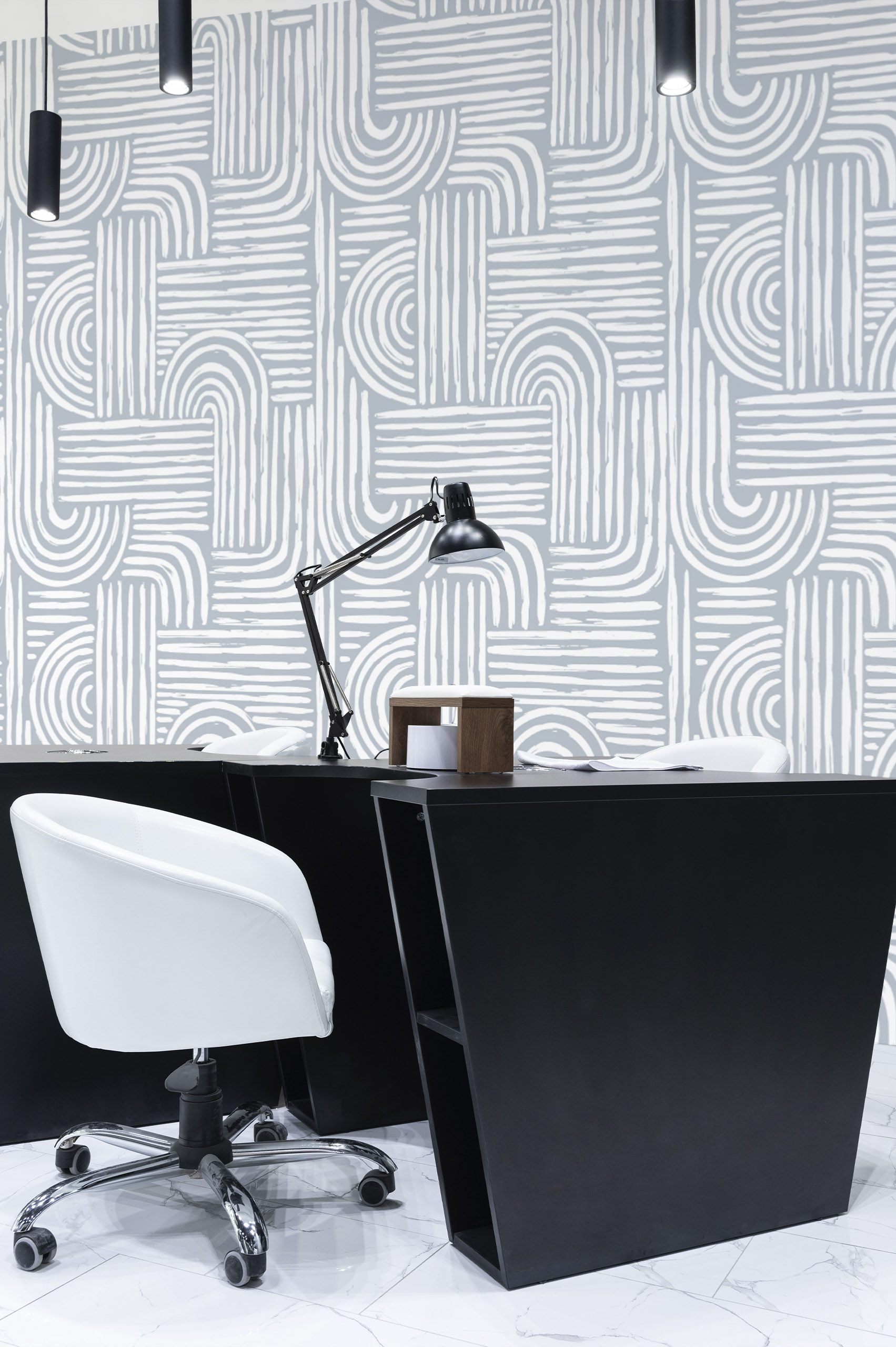 papier peint zen bureau bleu et blanc