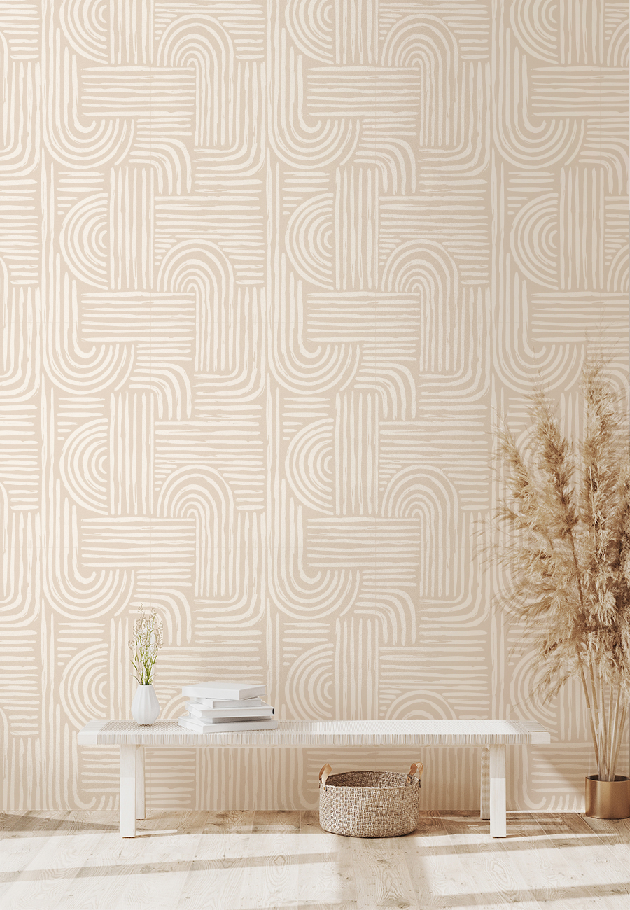 Wallpaper N175 Geometric Zen Minimalist Beige Bench