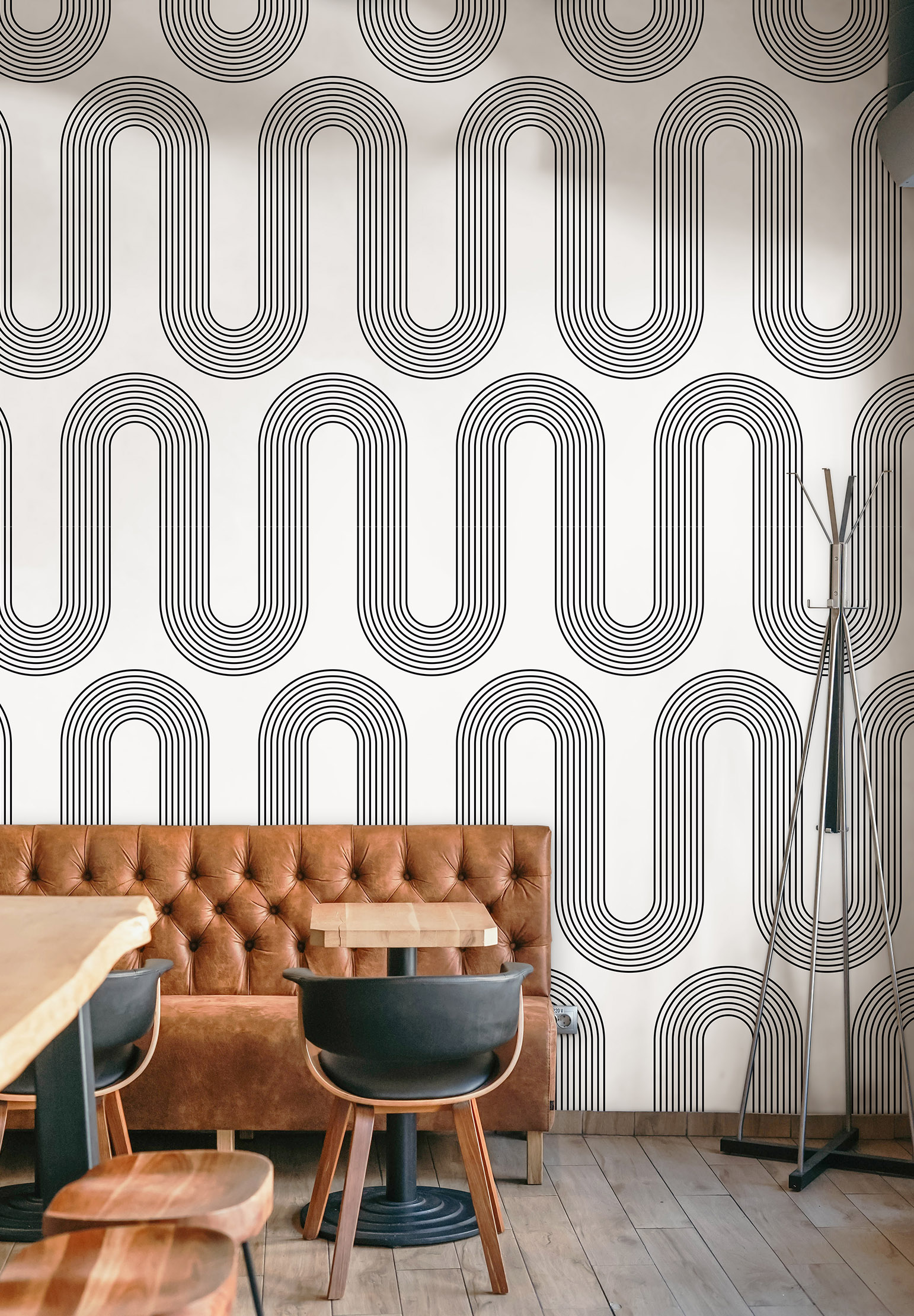 n177_3 Curved lines wallpaper in black and white
