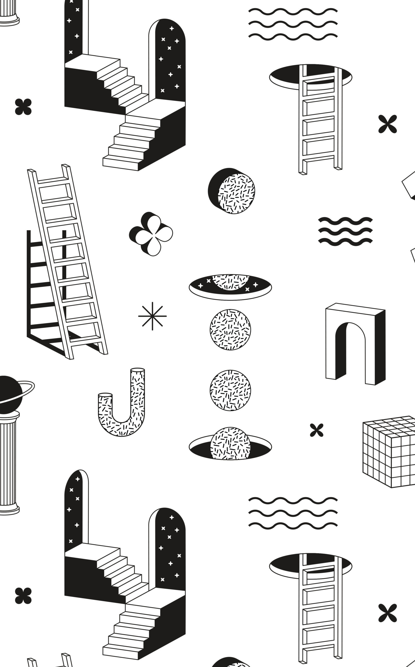 N179 Multiverse Space Black and White Pattern Wallpaper N179 Multiverse Space Black and White Pattern Wallpaper