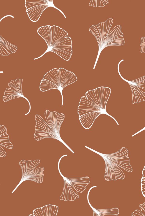 Papel pintado n181 Ginkgo sobre fondo de terracota