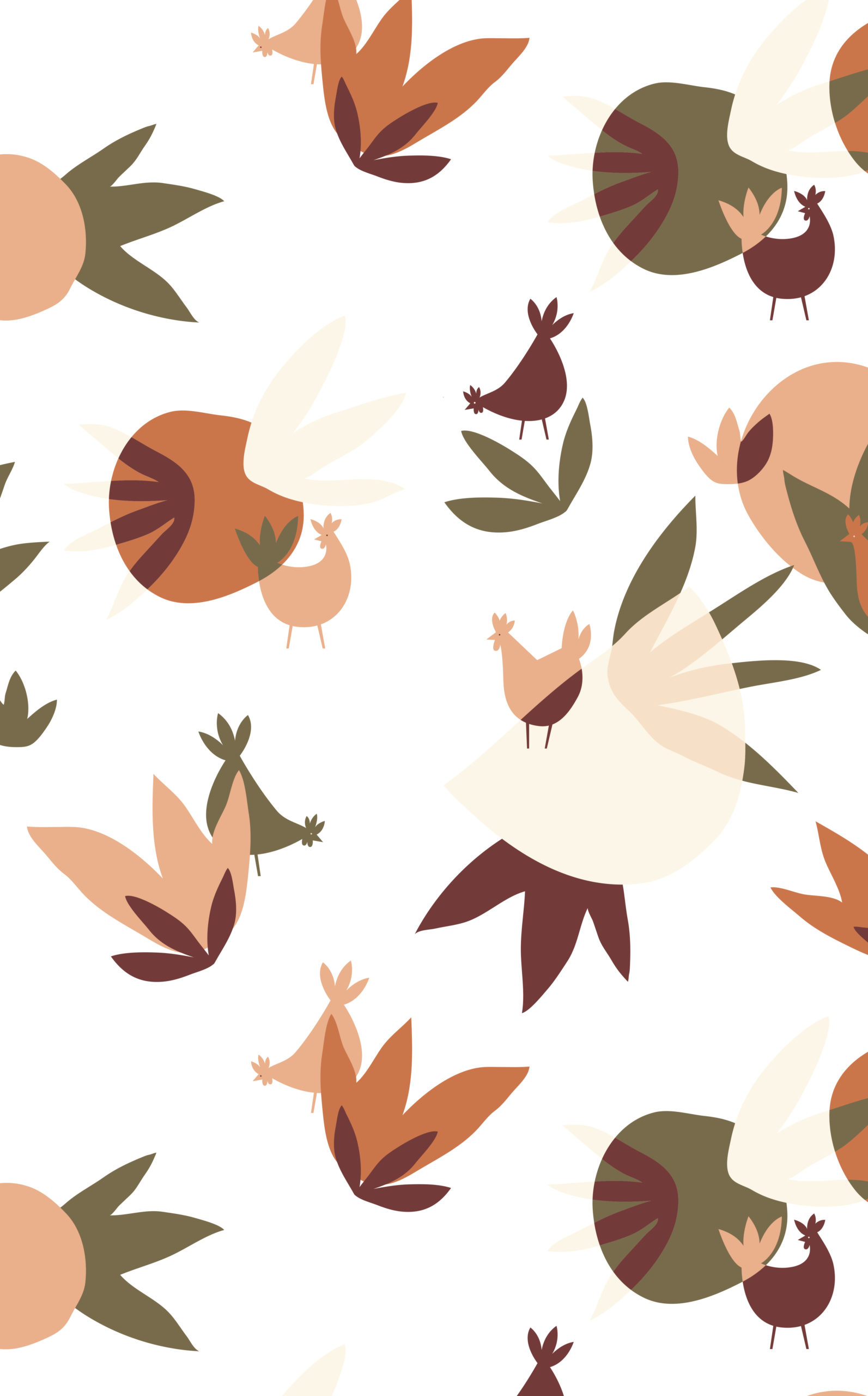 Wallpaper chickens and plant shapes