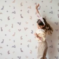 Bunnies, butterflies and tulips wallpaper
