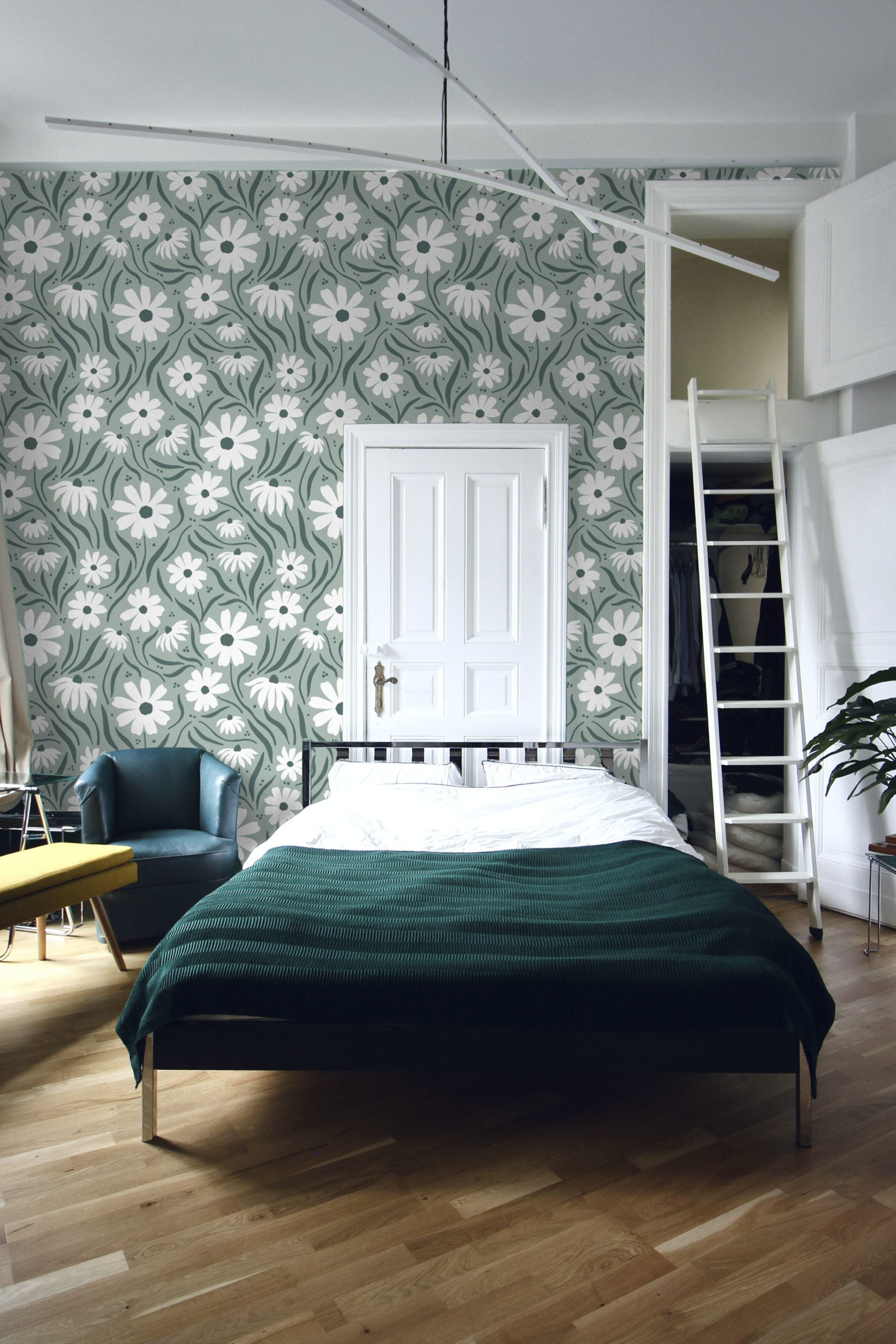 chambre papier peint vert fleur blanche suzanne nature