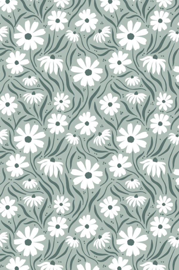 motif papier peint vert fleur blanche suzanne nature