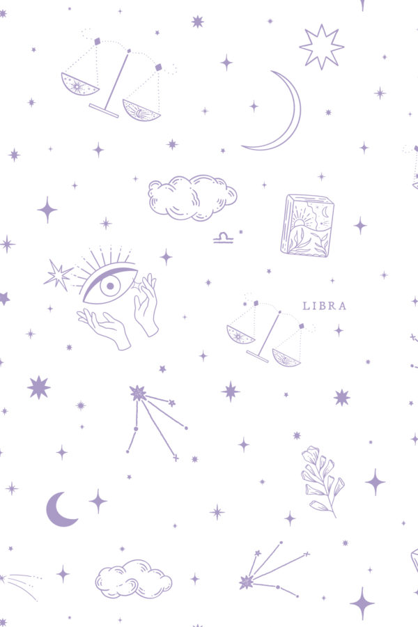 Papel pintado N190 signo zodiacal libra patrón púrpura