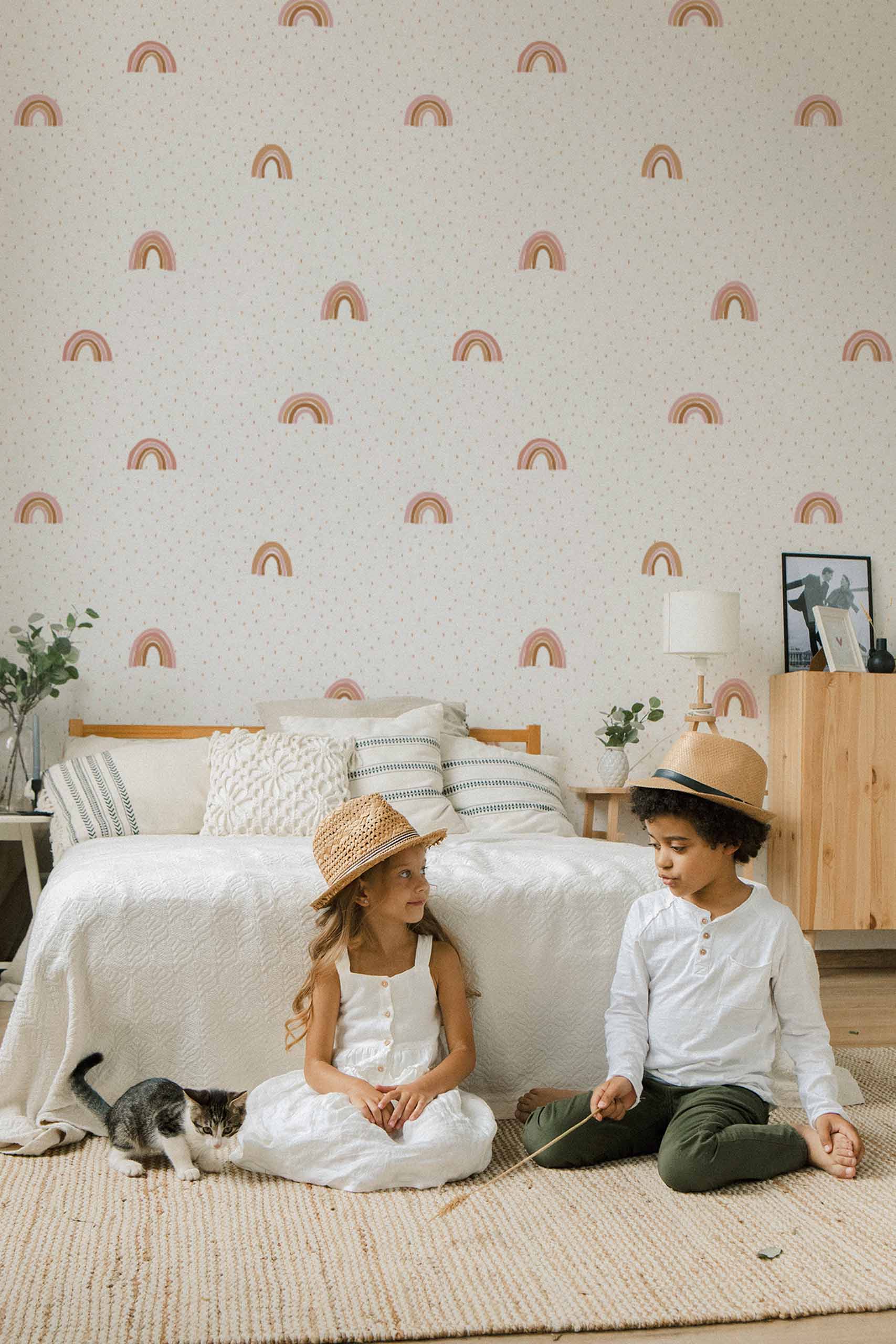 Papel pintado N214 Arco iris terracota habitación infantil minimalista