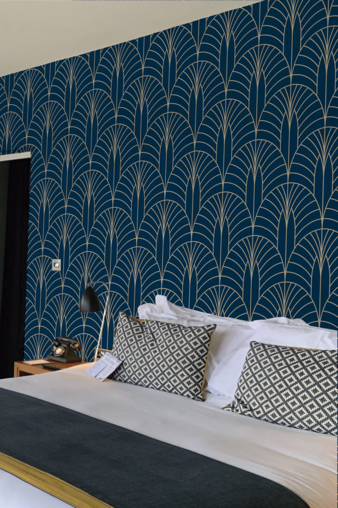 papier peint palme bleue