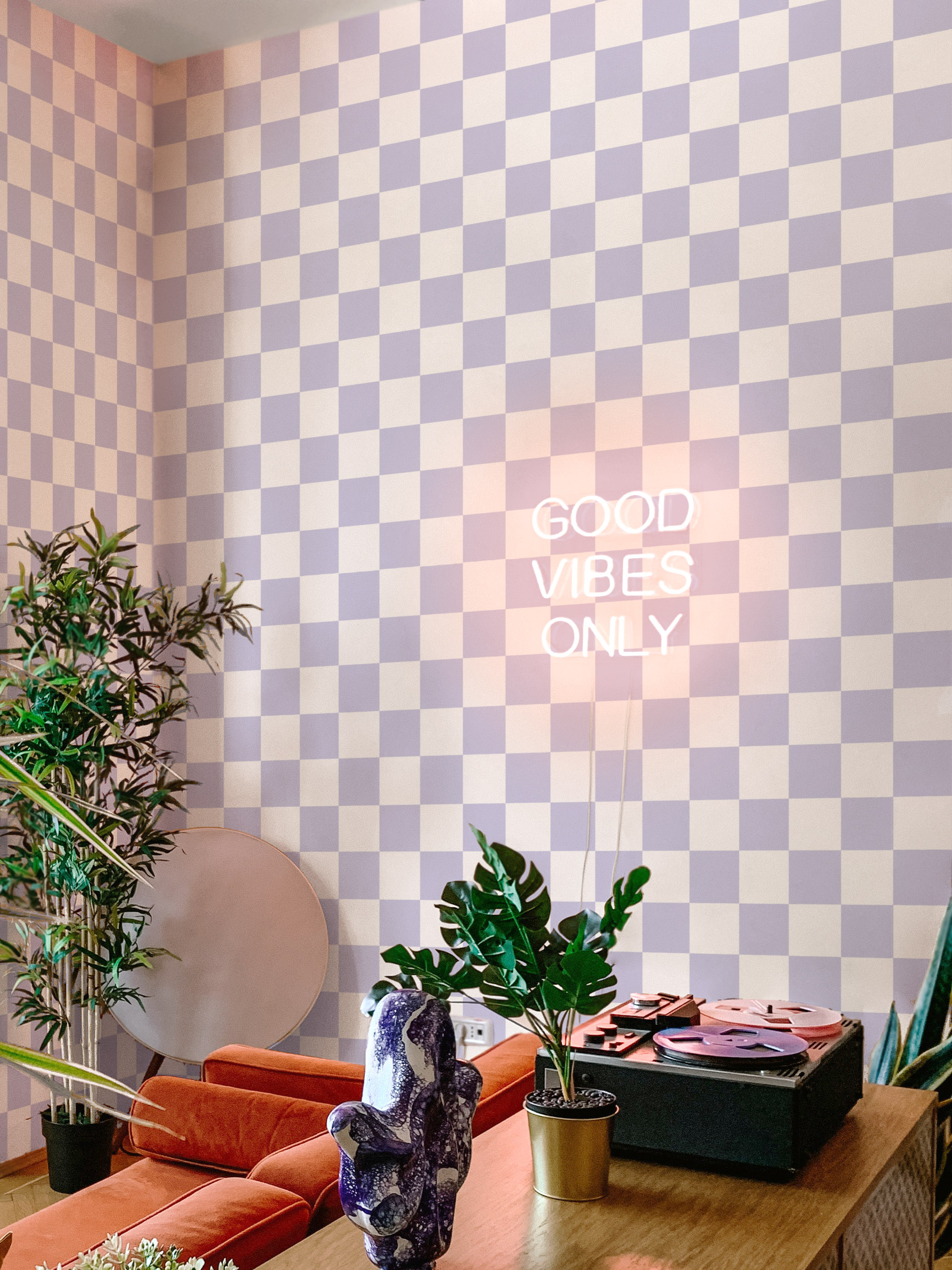 N216 Checkerboard Purple Living Room Wallpaper N216 Checkerboard Purple Living Room Wallpaper